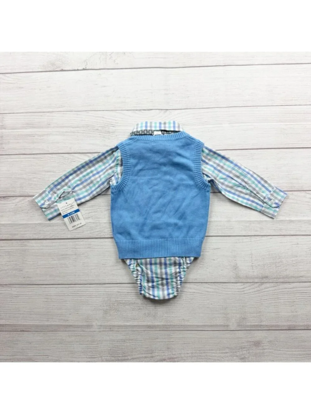 Andy & Evan Baby Blue Sweater Vest Plaid Bodysuit Outfit Bow Tie NWT 9-12 Months